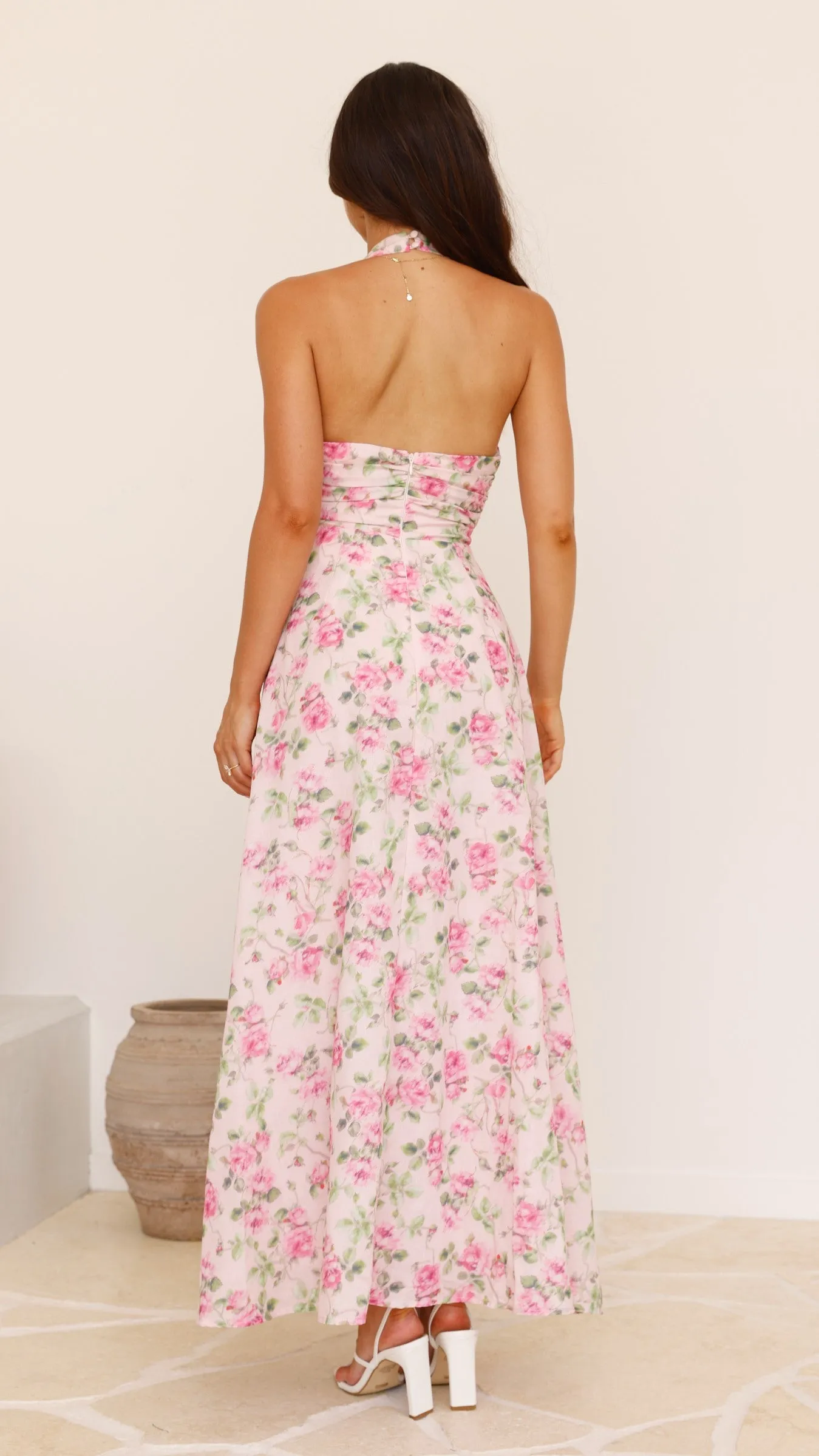 Sharya Halter Neck Maxi Dress - Pink Floral