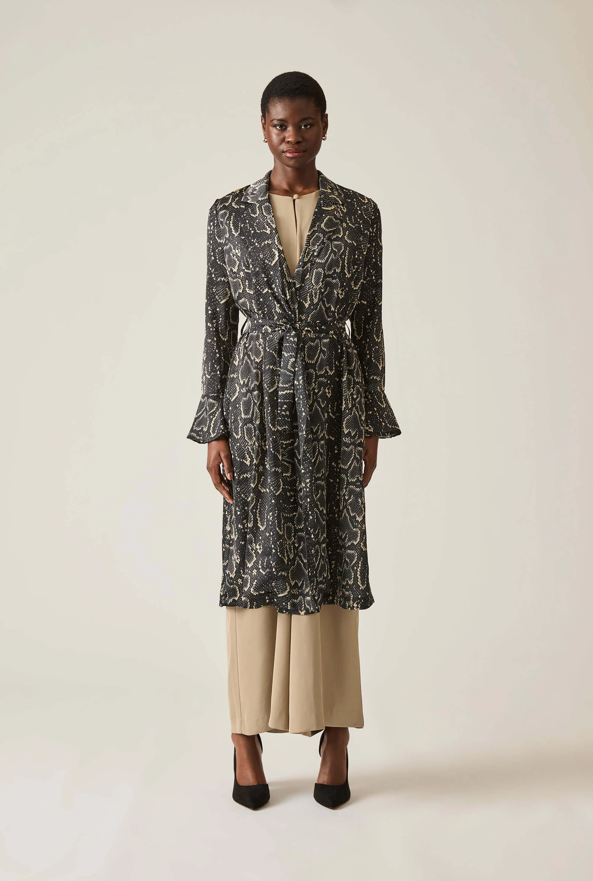 Snake Beige-Black Wrap Dress