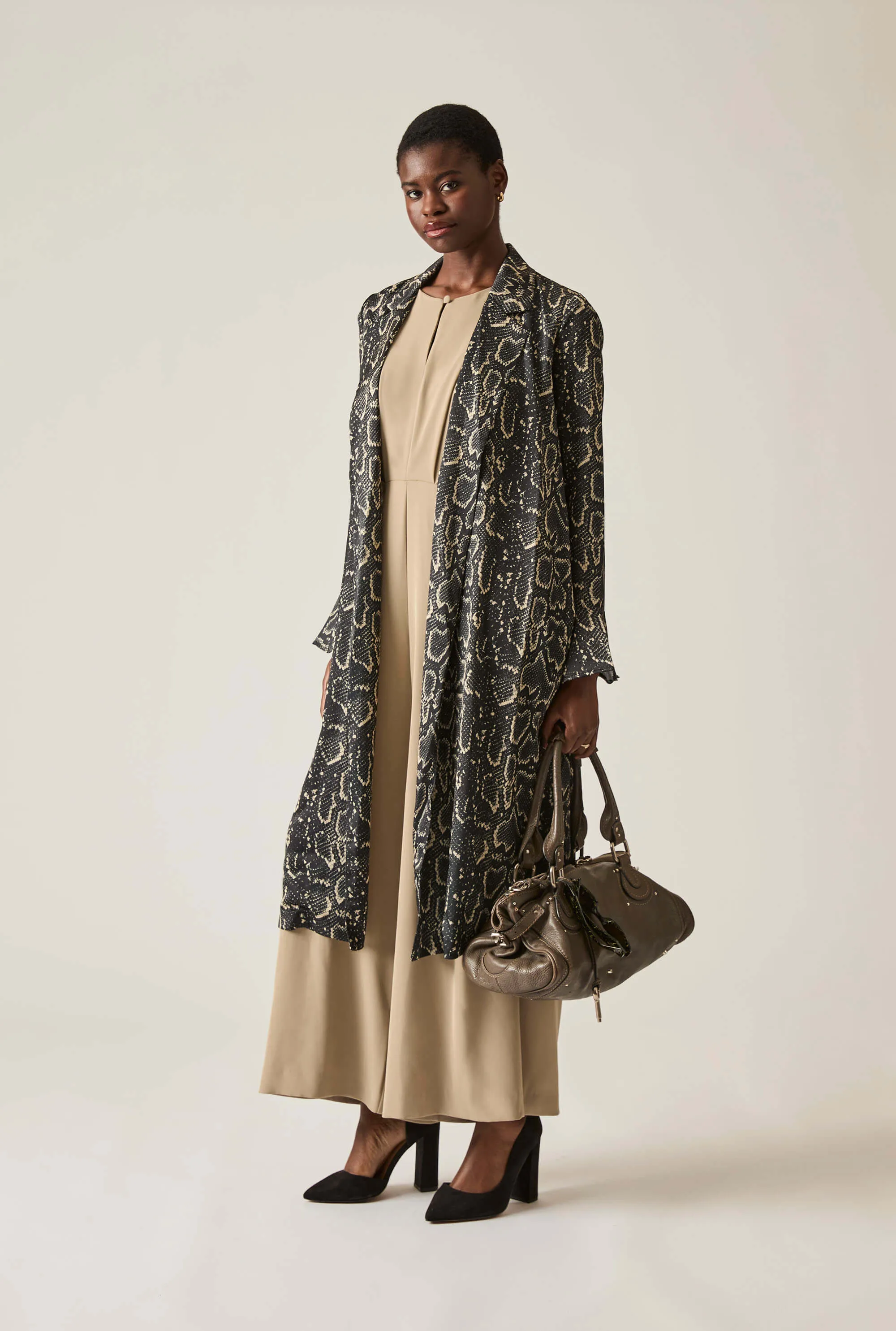 Snake Beige-Black Wrap Dress