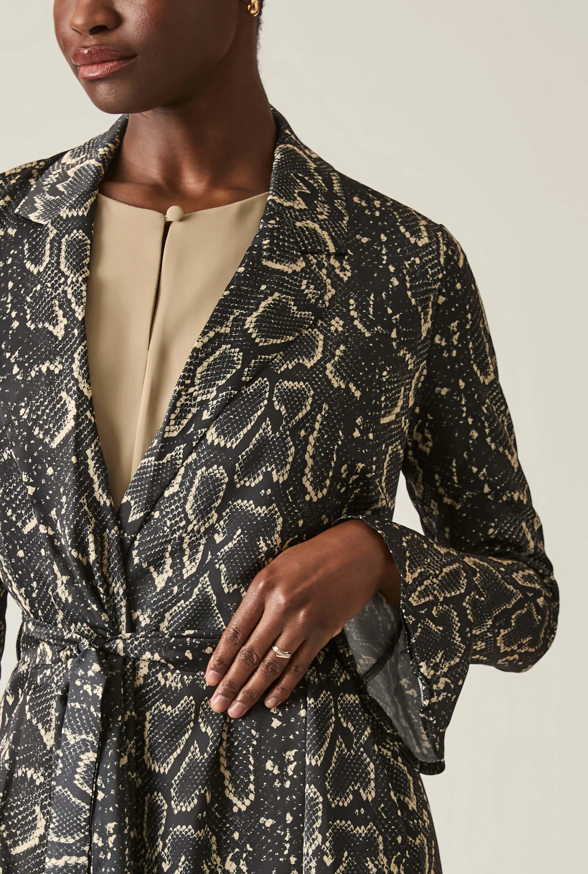 Snake Beige-Black Wrap Dress