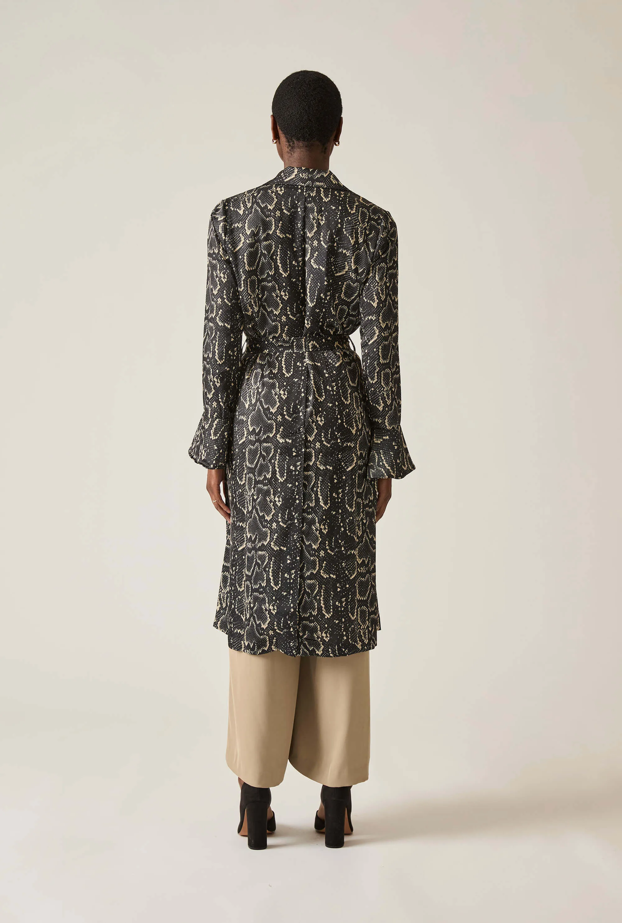 Snake Beige-Black Wrap Dress