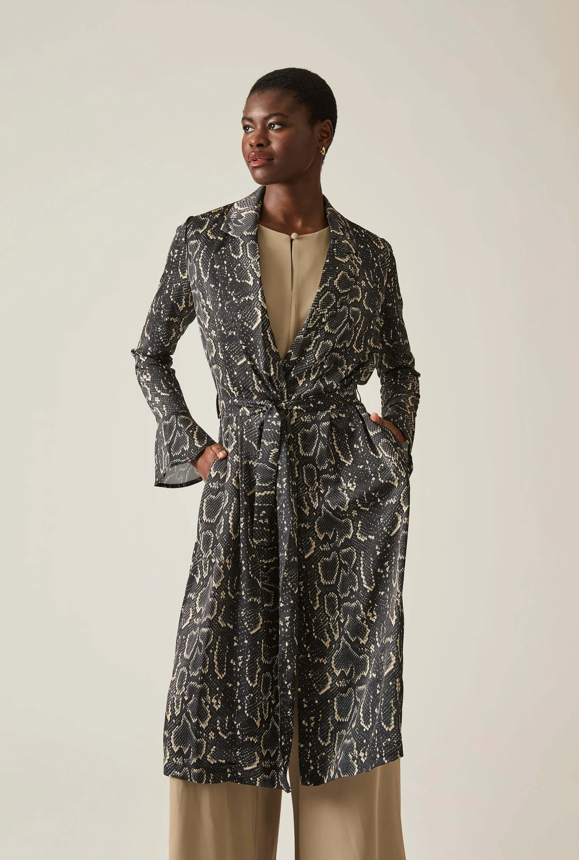 Snake Beige-Black Wrap Dress