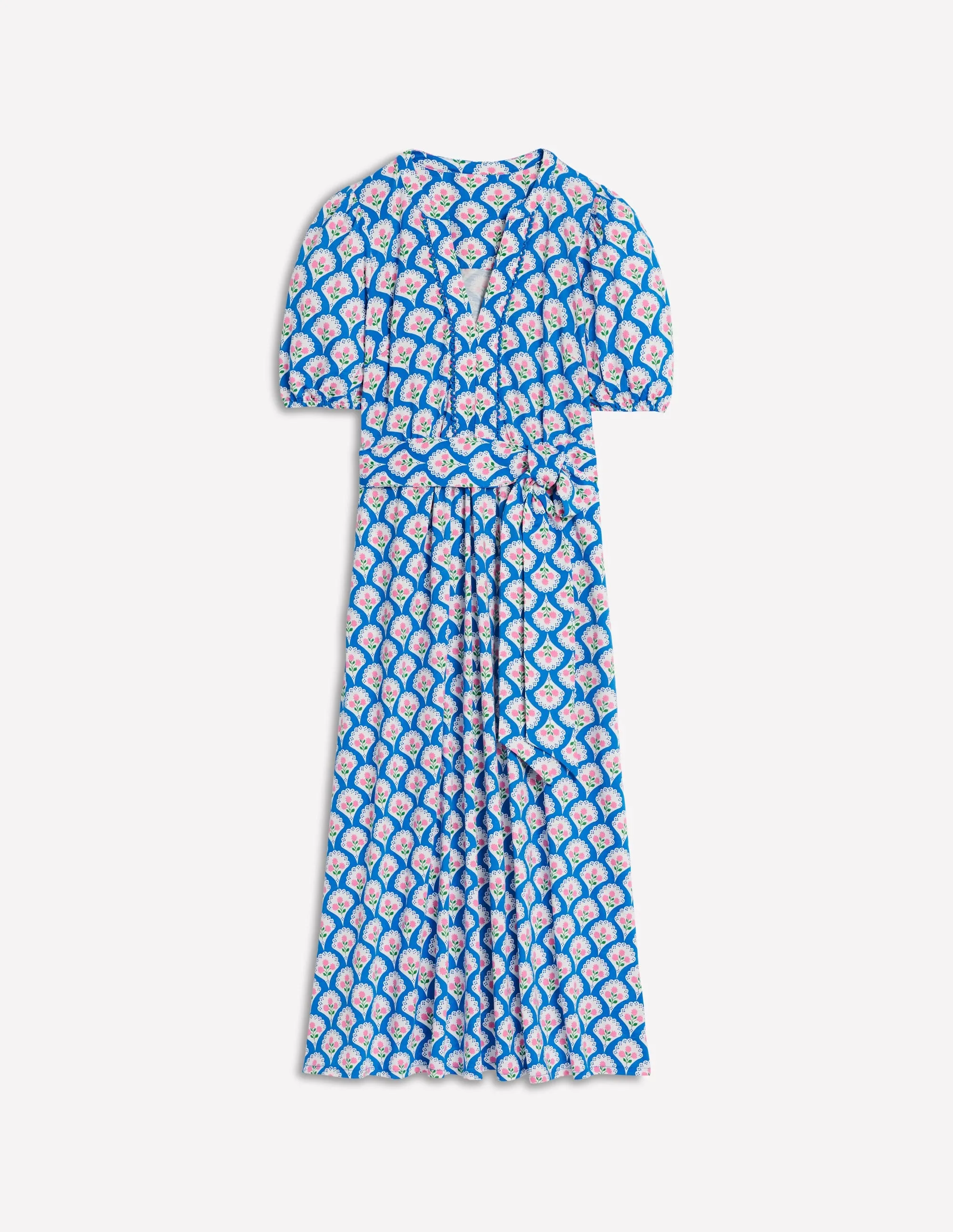 Sofia Trim Jersey Midi Dress-Bright Blue. Blossom Terrace