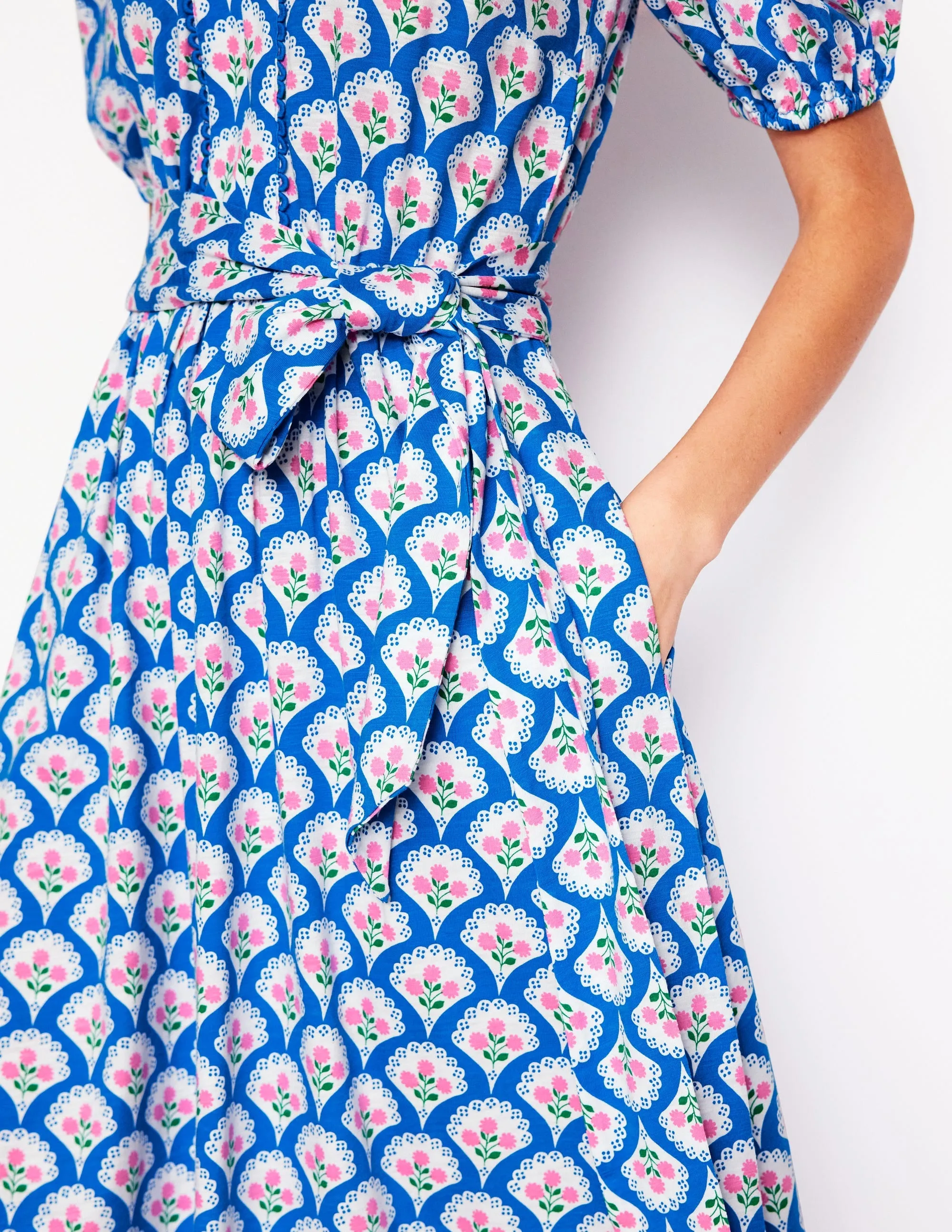 Sofia Trim Jersey Midi Dress-Bright Blue. Blossom Terrace