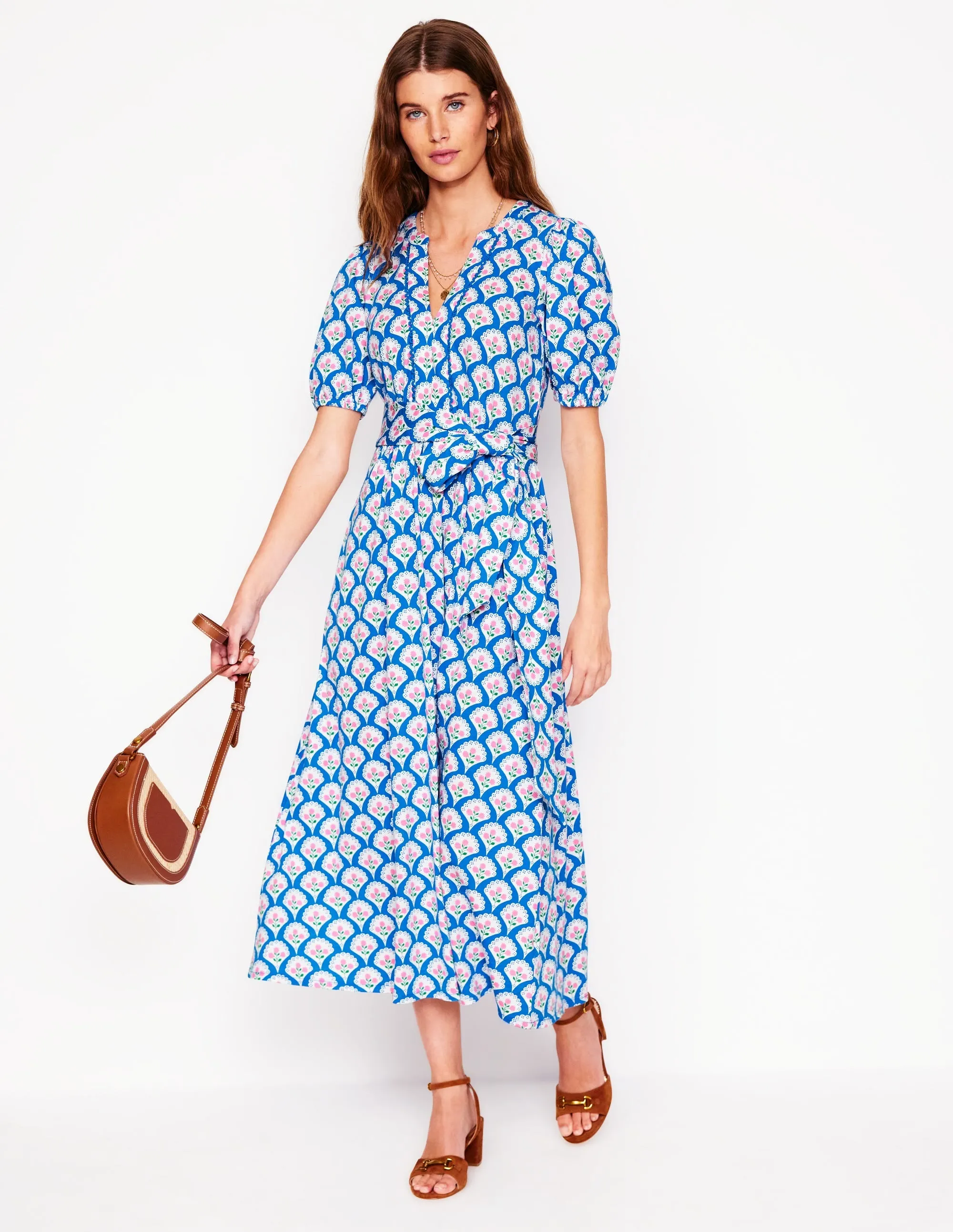 Sofia Trim Jersey Midi Dress-Bright Blue. Blossom Terrace