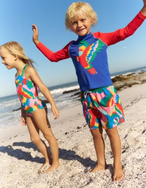 Swim Shorts-Multi Rainbow Parrot