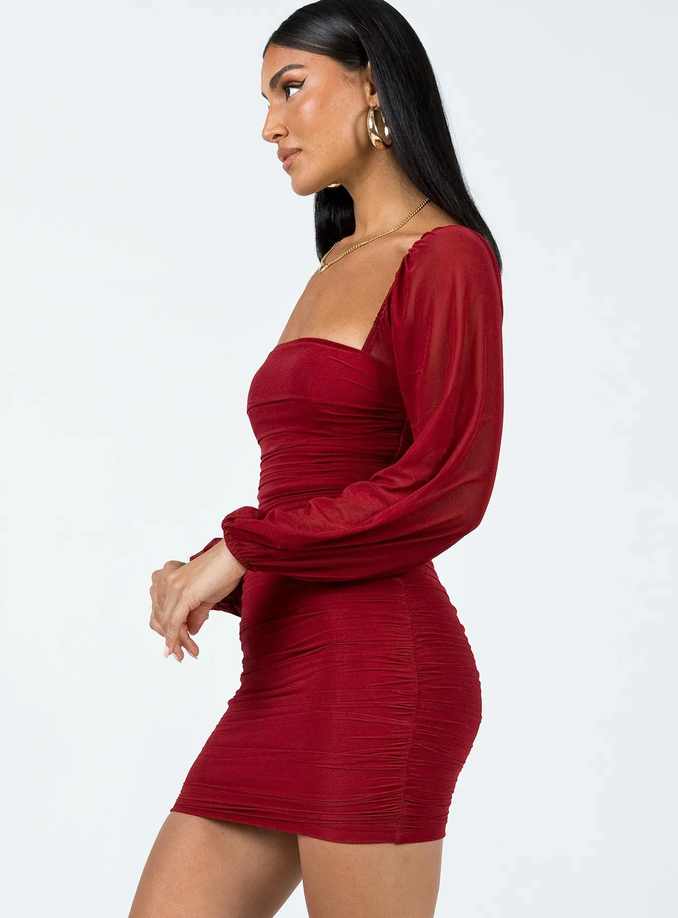 Tara Long Sleeve Mini Dress Burgundy