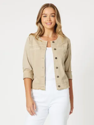 Threadz Collarless Denim Jacket Natural
