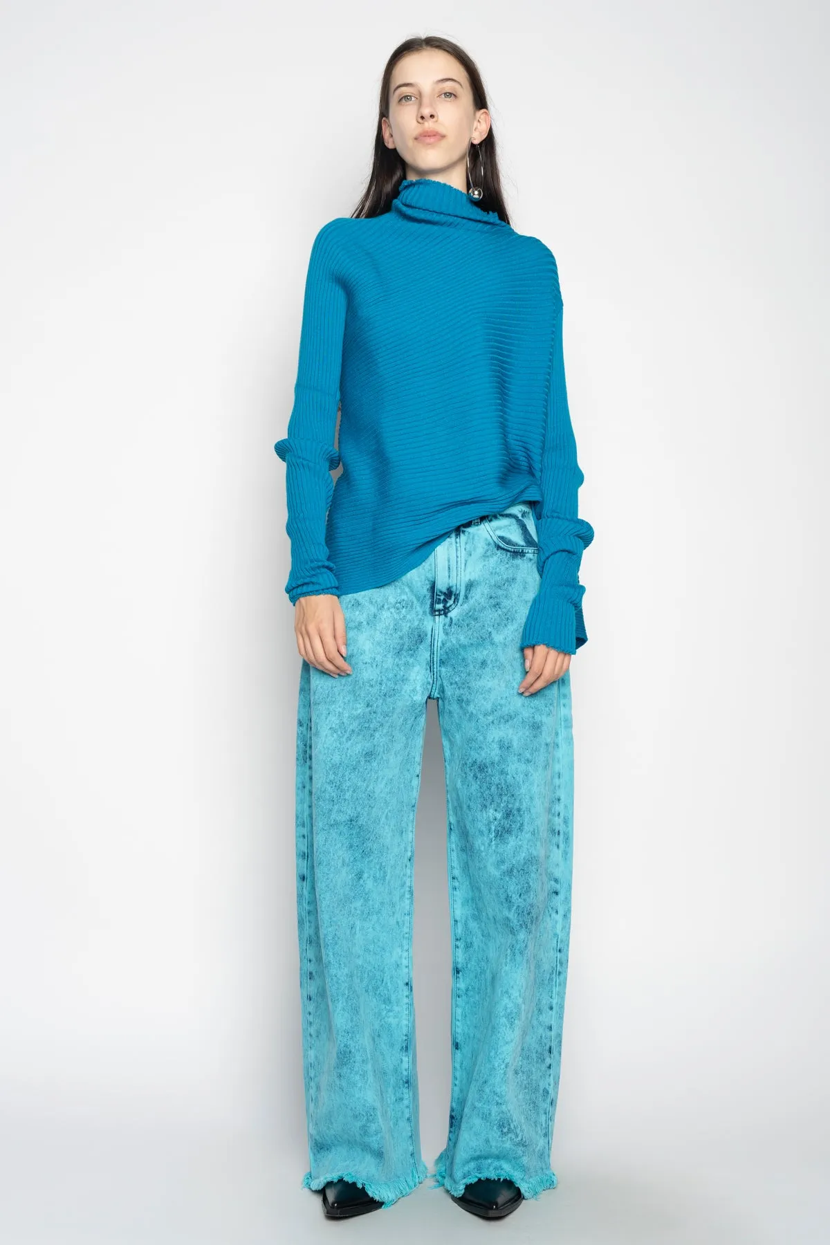 TURQUOISE DRAPED JUMPER IN MERINO KNIT