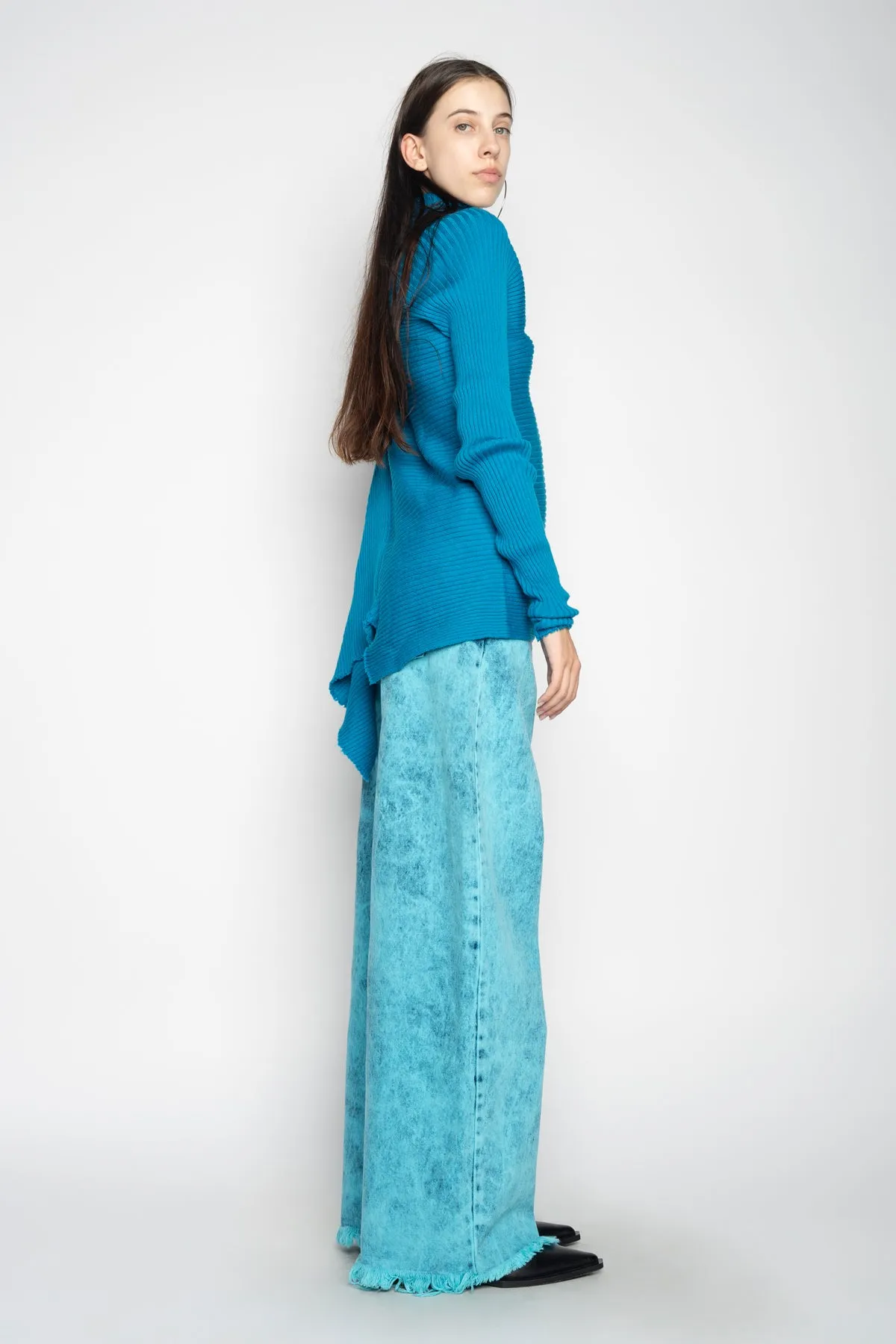 TURQUOISE DRAPED JUMPER IN MERINO KNIT