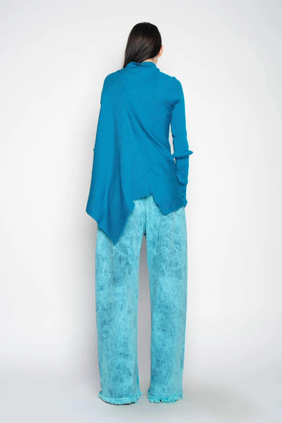 TURQUOISE DRAPED JUMPER IN MERINO KNIT