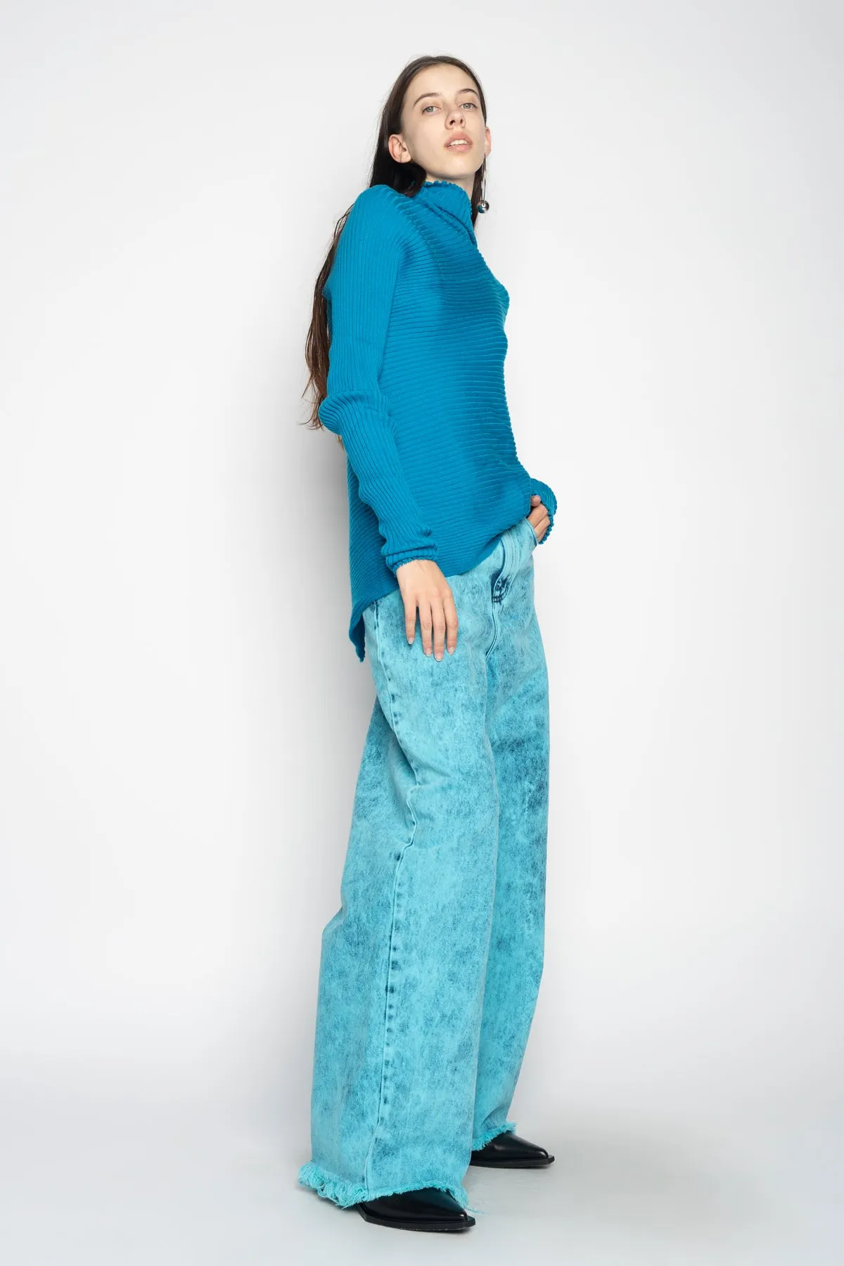 TURQUOISE DRAPED JUMPER IN MERINO KNIT