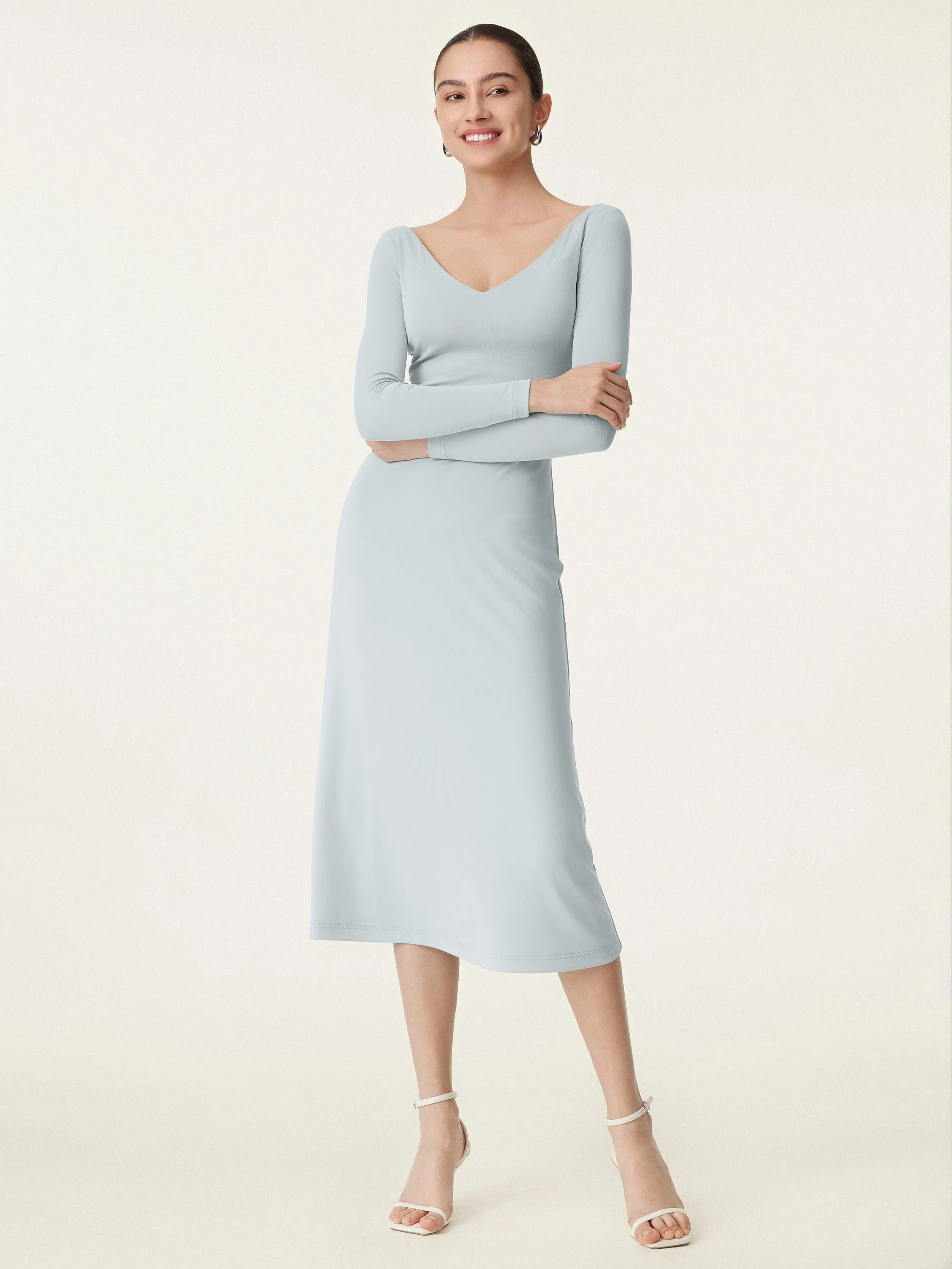 V-neck Long Sleeves Midi New Airy Brami Dress