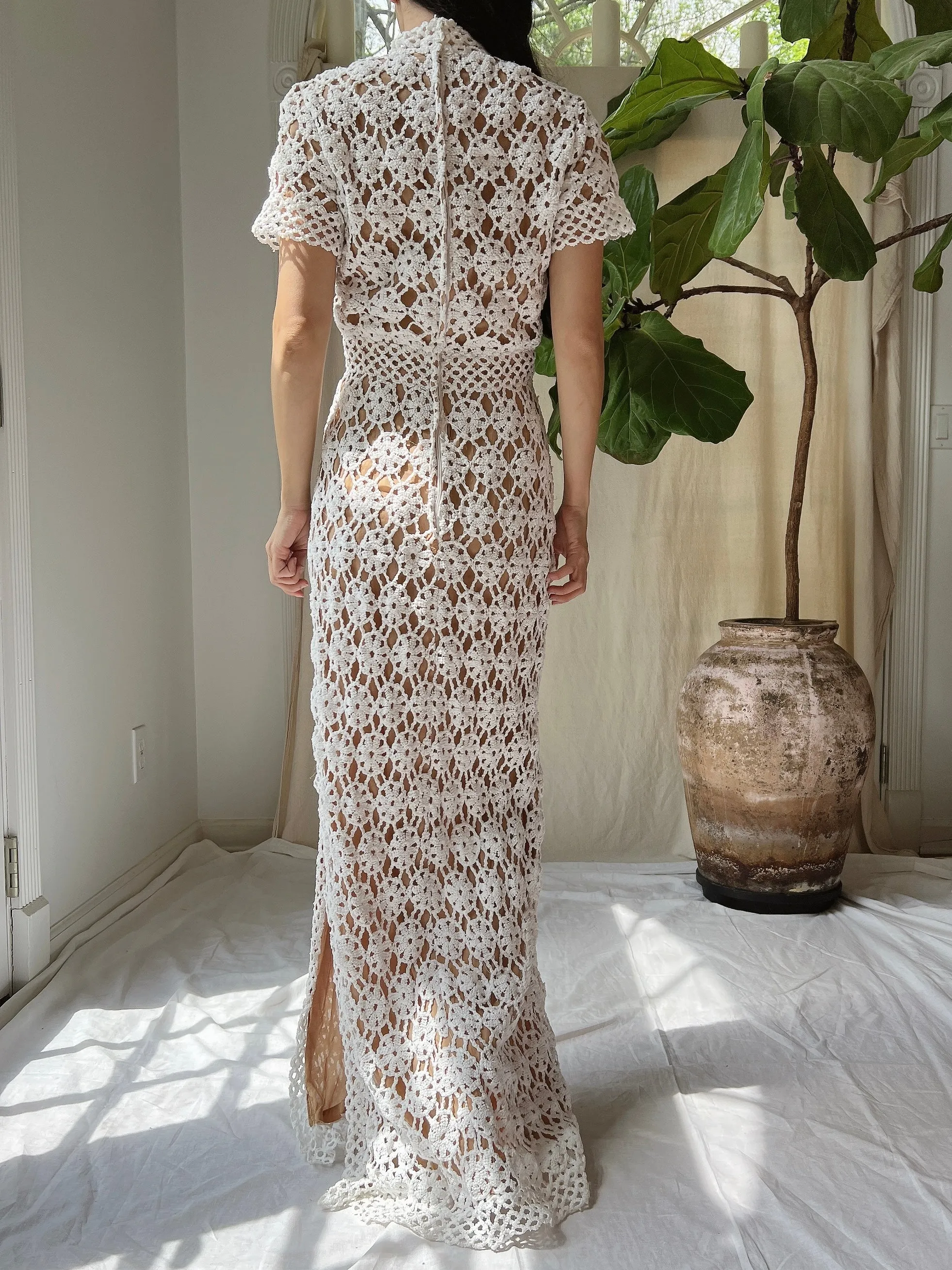 Vintage Mock Neck Crochet Dress - XS