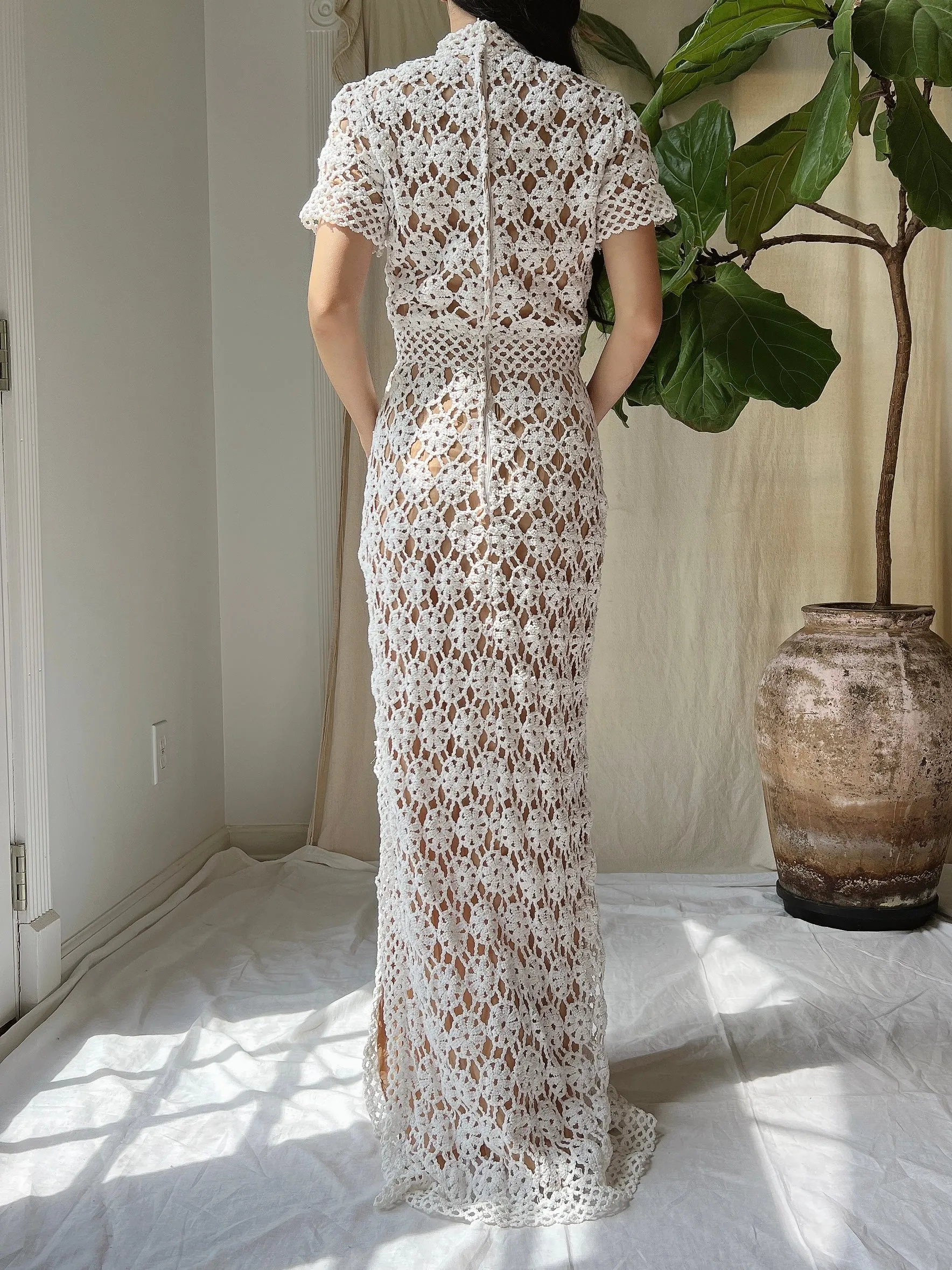 Vintage Mock Neck Crochet Dress - XS
