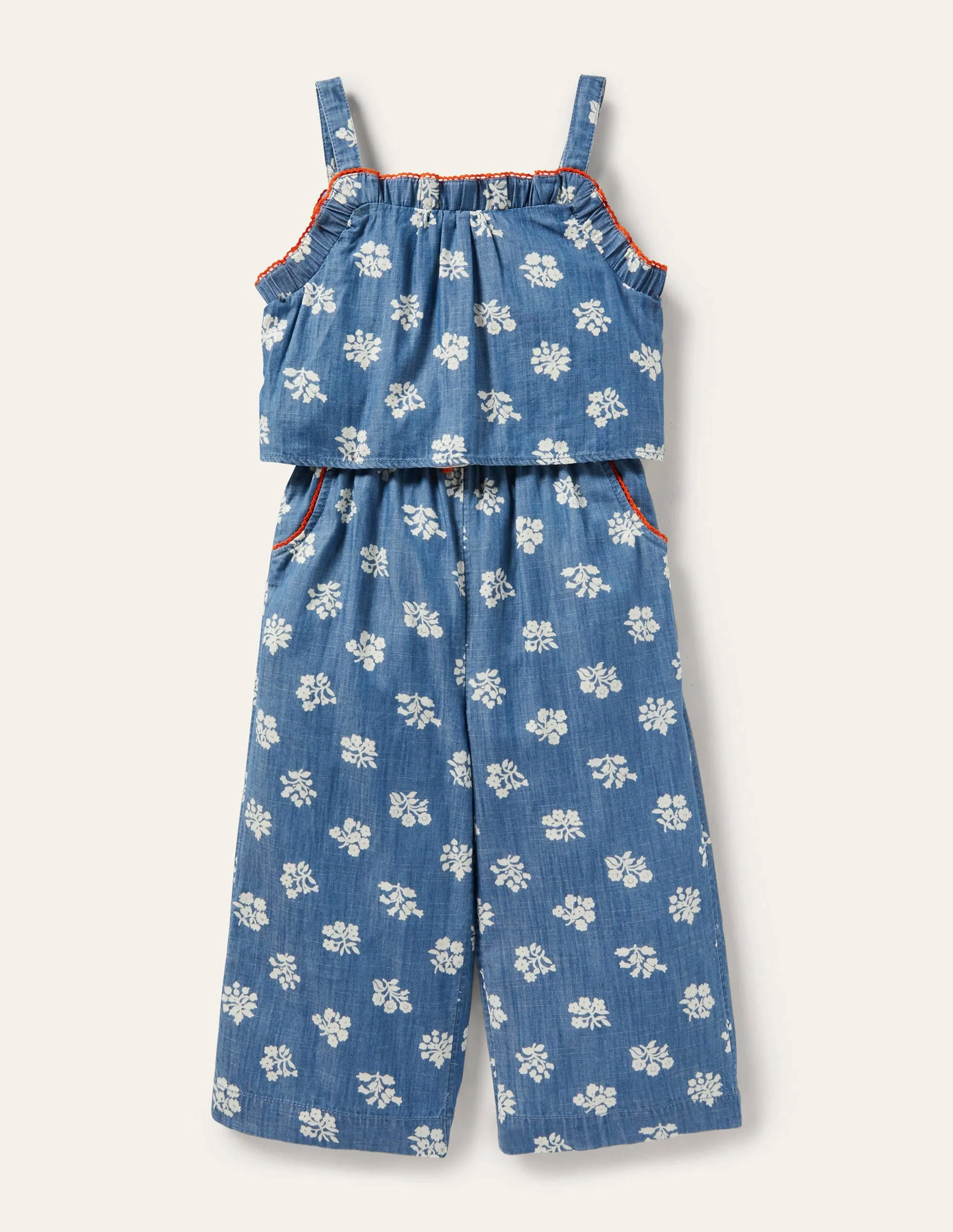 Woven Jumpsuit-Woodblock Chambray