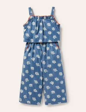 Woven Jumpsuit-Woodblock Chambray