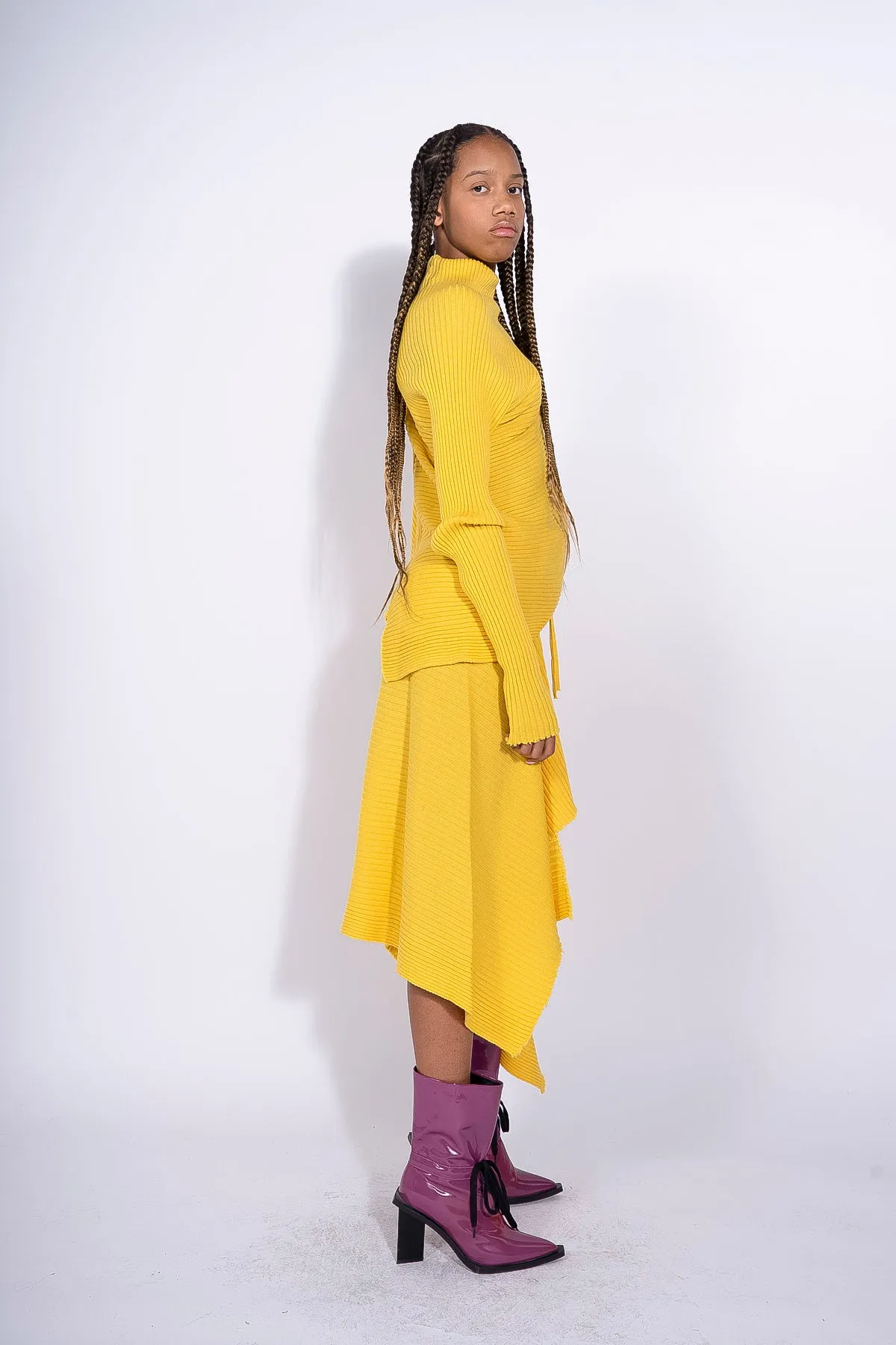 YELLOW DRAPED SKIRT