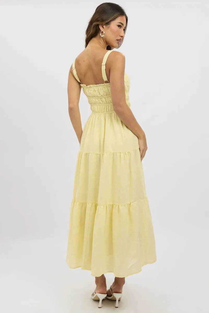 Yellow Maxi Dress Strappy Tiered