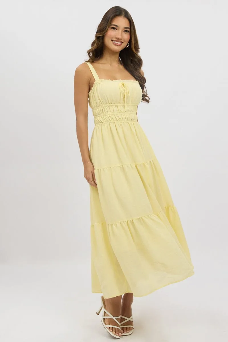 Yellow Maxi Dress Strappy Tiered